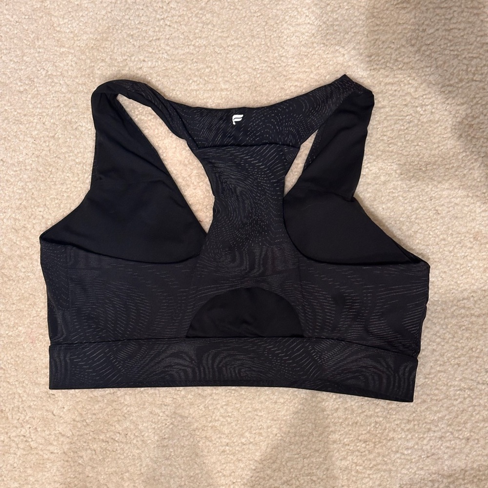 Fabletics Black Reflective Racerback Sports Bra - Picture 2 of 3